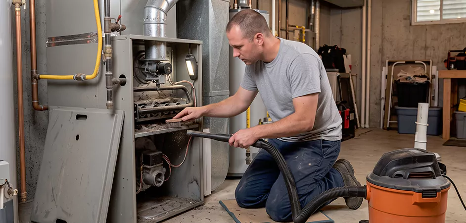 Burner and Heater Compartment Lint Removal in Sugar Land